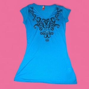 Apple bottoms Blue and black embroidered grunge top